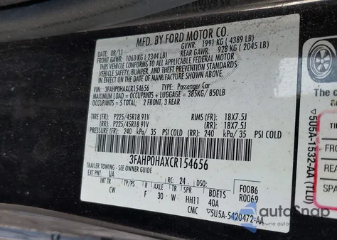 2012 Ford Fusion Se z USA, uszkodzony, nr VIN 3FAHP0HAXCR154656